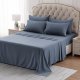 Super Soft Cooling Queen Bed Sheets Set 4 Piece - Easy Care Fitted Flat Sheet & Pillowcase Sets - Wrinkle Free, Fade Resistant, Deep Pocket 16" (Flint Blue, Queen)