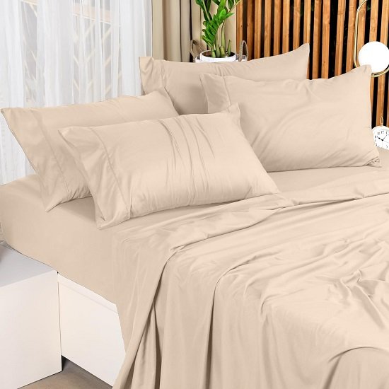 King Bed Sheets Set - 4 Piece Bedding - Brushed Microfiber - Shrinkage and Fade Resistant - Easy Care (King, Beige)