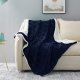 50” x 70” Large Throw Blanket, Sherpa Reversible Brushed Flannel Fleece Plush Blanket, Stylish Decorative, Lightweight, Soft and Warm Navy Blue
