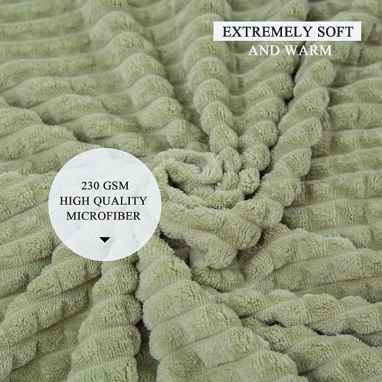 Luxury Flannel Fleece Super Soft Home Furnishing Throw Blanket with Stereoscopic Grid Design (Sage Green, 50"x70")