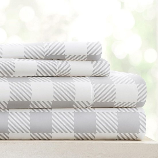 3 Piece Twin Bedding Set (Light Gray Plaid) - These super soft and cool sheets are perfect for your twin bed - Deep pockets fit 16" mattresses