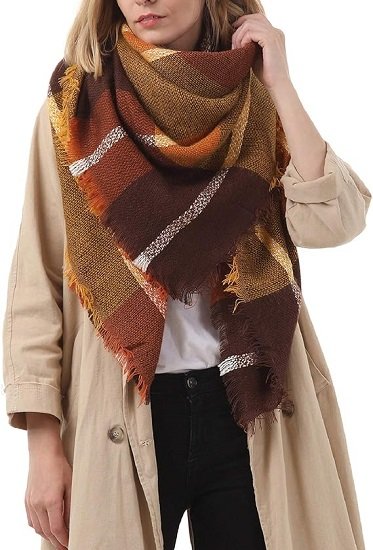 Womens Winter Scarf Tassel Plaid Scarf Chunky Blanket Scarves Soft Lightweight Blanket Thick Large Wrap Shawl