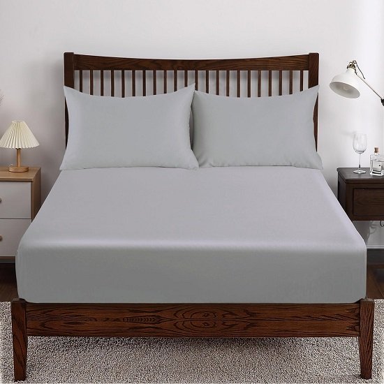 2-Pack Pure Cotton Fitted Sheet Twin Size, 600 Thread Count 16" Deep Pocket Egyptian Cotton Fitted Sheet (2pcs, Twin, Gray)