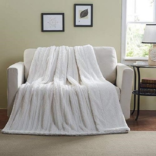 White Ivory Super Soft Warm Polar Faux Fur with Throw Blanket 63 x 87