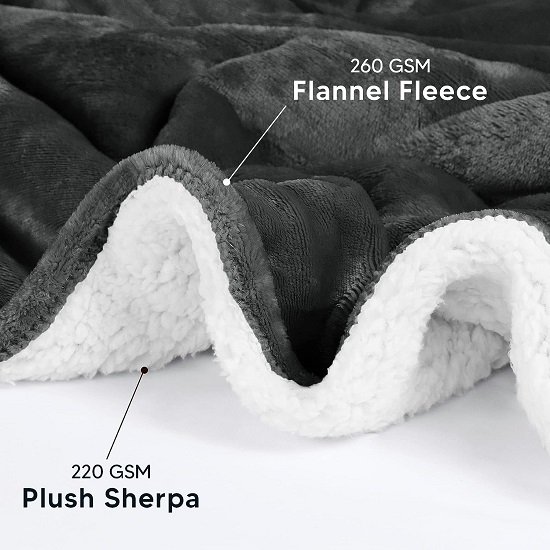 Blanket Queen Size [Grey, 90x90 Inches] Thick Warm Plush Fleece Reversible Blanket for Bed, Sofa, Couch, Camping and Travel