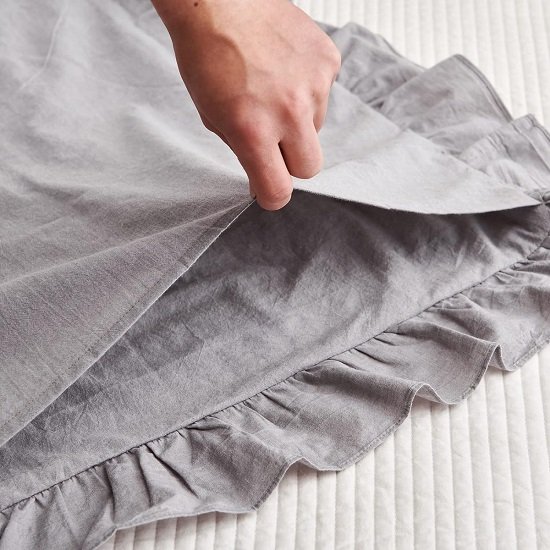 Ruffle Grey Pillow Cases Set of 2 Queen Size Pillow Shams, Shabby Pillow Cover Washed Cotton Farmhouse Pillowcases 20"x30"