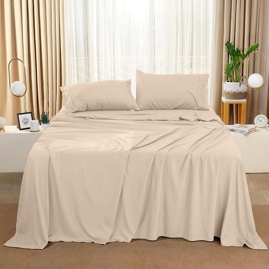 King Bed Sheets Set - 4 Piece Bedding - Brushed Microfiber - Shrinkage and Fade Resistant - Easy Care (King, Beige)